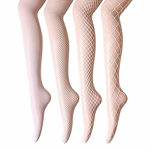 ANDIBEIQI 4 Paires Collants en Résille pour Femme - Bas Maille Large et Moyenne - Ciselée Sexy - Blanc, Taille Unique