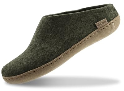 Glerups 100% quality wool mix Slipper with leather sole - Unisex Slip-on - Forest