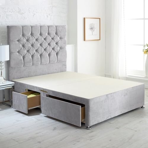 ComfoRest Modern 5FT King Size Divan Bed with 4 Large Drawers - Seal Grey | British-made sturdy frame, 151.5 x 200.5cm, Seal Grey Naples fabric for a comfortable, restful night's sleep.