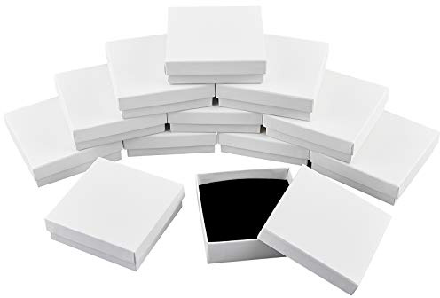 NBEADS 12 stycken Kartong smyckeskrin, vitt fyrkantigt papper presentförpackning för hängen halsband armband presentförpackning frakt med svampfyllning, 9,1 x 9,2 x 2,9 cm