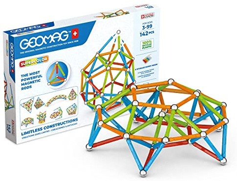 Geomag Classic Supercolor Paneele aus Recyceltem Kunststoff 142, Magnetische Konstruktionen, Stäbe und Farbige Paneele, 142-teilige Packung, 100% Recycelter Kunststoff