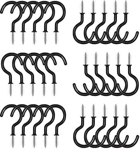 xiaozhenjida 30 Pieces Black Vinyl Coated Screw-in Hooks Hooks Question Mark Screw Hooks Multipurpose Cup Hooks for Wooden Wall Cement Wall Kitchen Bathroom