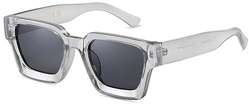 SHEEN KELLY Lunettes de soleil rétro épaisses et rectangulaires pour femmes et hommes, avec monture étroite et carrée en torsade noire, à la mode des années 90