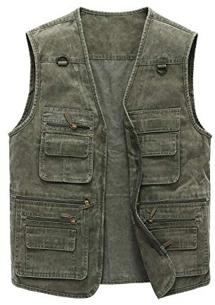 Hbufnha Gilet da uomo in denim per attività all'aperto, casual, multitasche, senza maniche, jeans, lavoro, viaggi, utilità, 2#verde militare, 5X-Large