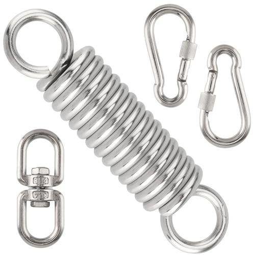 CHUEHKAK Kit de fauteuil suspendu à ressort, ressort oscillant pour fauteuil suspendu, hamac, chaise suspendue, ressort de suspension, ressort oscillant avec émerillon rotatif à 360° et 2 mousquetons,