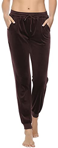 Aottori Pantalones Deportivos Mujer Terciopelo Joggers Cintura Alta con Cordón Pantalon Chandal Elastica Sweatpants con Bolsillos para Yoga Gym Marrón XXL