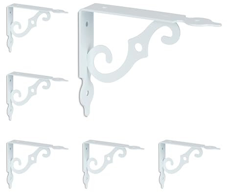 Relaxdays Regalträger, 6er Set, Regalhalterung für die Wand, Metall, dekorativ, Regalwinkel HBT: 11x2,5x14 cm, weiß