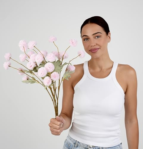 Sorola 6 Chrysanthemum Stems Artificial Flowers Faux Tulips Floral Foam 52cm Large Flower Bouquet Bunches Arrangements for Home Decor (Pink)