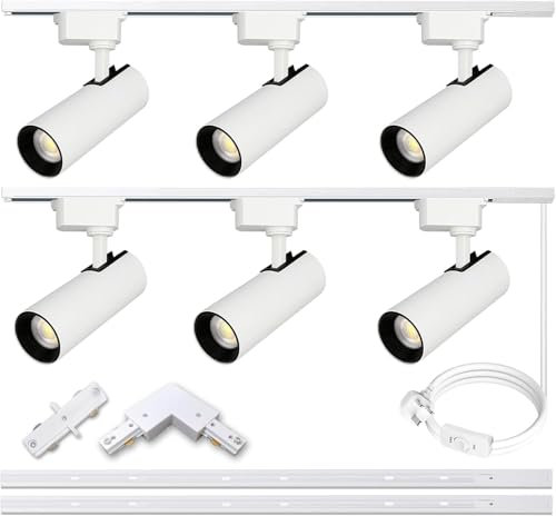 Bravsekai Brightened Track Lighting Heads and Rails Kit, 20W 6000K Cool White Plug in LED Track Lighting Complete Kit with 2x1m H Type Track Rails Modern Indoor Spotlight Light