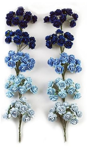 KADADSA 100 pcs Tiny Artificial Roses Mixed Dark and Light Blue Shade Five Color Mulberry Paper Flower 15-18 mm Flower Wedding Scrapbooking (18-20 mm / 100 pcs)