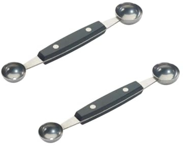 Soro Essentials- Stainless Steel Double Sided Melon Baller with Black Polypropylene Handle Set of 2- Includes 26mm and 30mm bowls Round Melon Balls Melon Scoop for Watermelon Ice Cream Fruits
