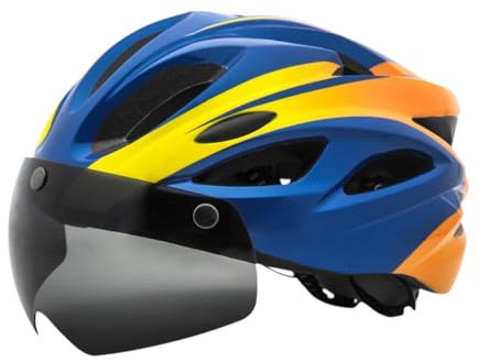 perfk Fahrradhelm Sporthelm mit abnehmbarem Visier Verstellbarer Kopfumfang Herren Damen Biker Fahrradhelm Fahrradhelm, Blau Gelb