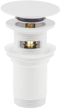 Avfallssats för tvättställ med och utan bräddavlopp | Click-Clack ventil med extra stor 68 mm diameter | universell för tvättställ och bidéer | Pop Up avloppsventil | Vit