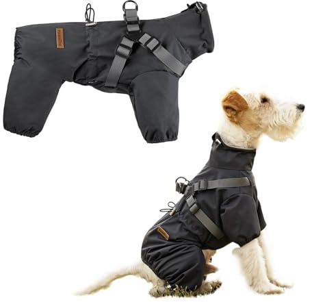 PAWBOSE Regenmantel Hund mit Geschirr Wasserdicht für Kleine, Mittlere und Große Hunde, Reflektierender Regenfester Hunderegenjacke für Sommer, Schöne Hübsche Hundekleidung, 4 Beine, Grau, M