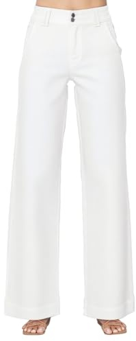 Astylish Jeans for Women Wide Leg Denim Pants, White,Size 4