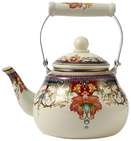 Bollitore di tè smaltato 2, 5 litri di tè vintage resistenti al calore con manico fresco in ceramica floreale arrugginito senza fissaggio facile da pulire la teiera per il piano cottura
