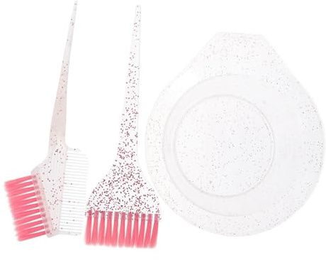 UKCOCO Set De Pincel y Cuenco Para Teñir Cabello, 3 Piezas, Tamaño Medio, Cerdas Para Coloración Uniforme, Uso Profesional y Doméstico, Cuenco Escala Transparente y Acabado Perlado Rosa