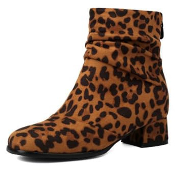 Stivaletti Donna alla Moda Stampa Leopardo Punta Tonda Tacco Largo Infilare Tomaia in Suede Chiusura Zip Eleganti Quotidiane Festa,Giallo,41 EU