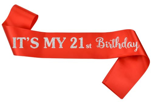 Itās my 21st birthday sashļ¼Red Itās my 21st birthday Sashe with Silver Glitter Printing Lettersļ¼Class of Sash for Graduation Partyļ¼birthday party Hot Red Silver Sash