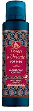 Tesori d'Oriente - Aromatisk spray ebenholts och ginseng deodorant, motverkar dålig lukt i upp till 48 timmar, fräsch och träig doft, dermatologiskt testad, 150 ml