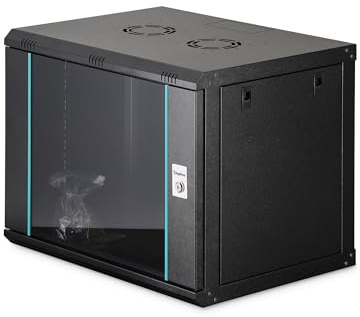 DIGITUS nätverksskåp – 19-tums rack 9U – Omontat – Väggmontering – 450 mm djup – 320 mm nyttodjup – 60 kg bärkraft – Glasdörr – Dynamic-N-serien – Svart