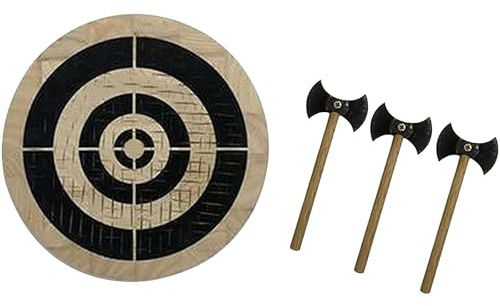 Axe Throwing Game Set with Wooden Frisbee and 3 Small Axes, Safe Wood Target Game for Indoor/Outdoor Holidays and Party Wall Decoration