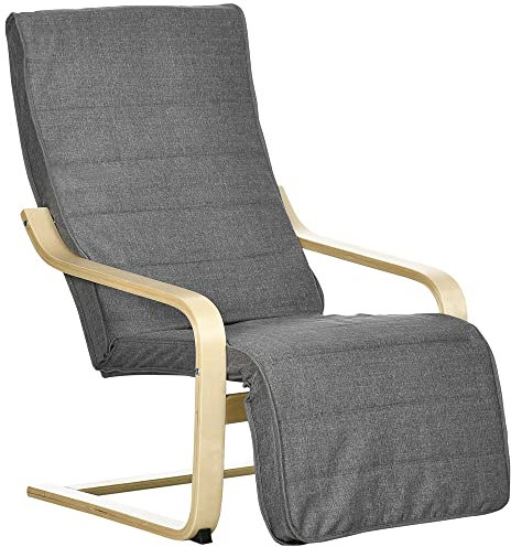 HOMCOM Fauteuil Relax Chaise de Salon avec Repose-Pied réglable déhoussable Confort et Relaxation 94 x 66,5 x 100 cm Bois Massif Gris