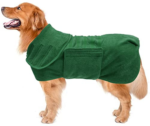 Dog Bathrobe Dog Robes for After Bath Shower Swimming Dog Drying Towel Super Absorbent fit for Small Medium Large Breeds - Green - XXL