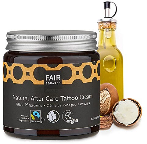 Fair Squared Vegane Natural After Care Tattoo Creme 100 ml – Naturkosmetik After Tattoo Pflege Feuchtigkeit – Fairtrade & Vegan – Tattoo Creme frisches Tattoo ohne Parabene