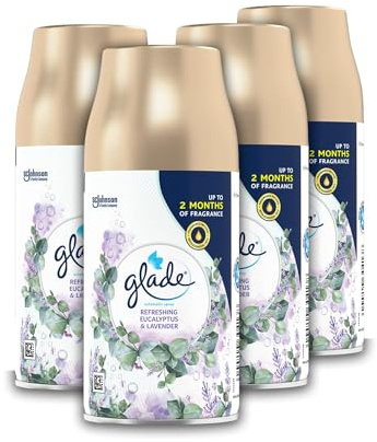 Glade Automatic Air Freshener Refills, Odour Eliminator & Room Spray, Eucalyptus & Lavender, Pack of 4 (4 x 269ml)