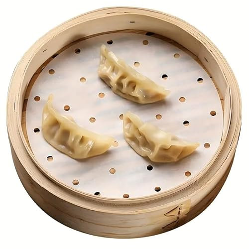 CHEZOCO Papel para Vaporera y Horno de Bambú, Papel Pergamino para Cocinar en Freidora de Aire, 50 Unidades, Diámetro 20 cm