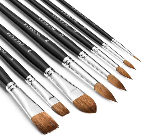 Fuumuui Sable Watercolour Brushes Professional 8Pcs | Kolinsky Sable Brush Set Variety Shapes with Flat, Round Pointed, Cat's Tongue Oval Wash Perfect for Watercolour Acrylic Gouache Inks Painting