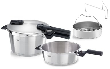 Fissler Vitaquick Premium/Schnellkochtopf-Set 2-teilig, 22 cm (Schnellkochtopf 4,5 L + Schnellbratpfanne 2,5 L, Ø) m. Einsatz, 2-Garstufen, Made in Germany - Induktion