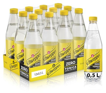Schweppes, Bibita Gassata Tonica Zero, Confezione da 12x0,5 L, Gusto di Chinino, Zero Zuccheri, Effervescenza Unica, Ideale per Cocktail e Aperitivi