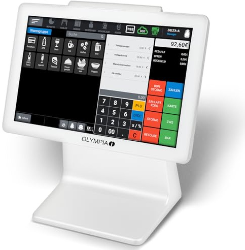 Olympia TS10 | Sistema de pantalla táctil para gastronomía y comercio minorista | Android caja registradora con escáner y pantalla del cliente | Caja registradora con pantalla de 10,1 pulgadas (blanco