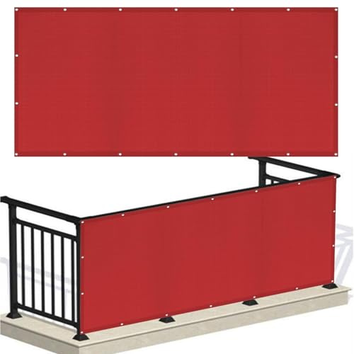 Balkonverkleidung Balkon 55 x 340 cm HDPE Balkonbespannung mit Kabelbinder Atmungsaktiv Balkonverkleidung Balkonabdeckung Balkonbespannung für Gartenanlagen, Camping, Rot