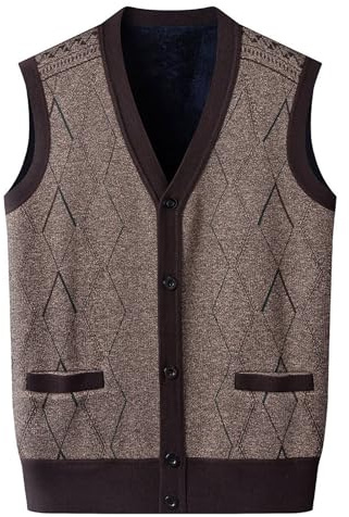 Gilet da uomo con bottoni, gilet da uomo senza maniche lavorato a maglia, vestibilità comoda con scollo a V, cardigan scaldacorpo a colori contrastanti gilet lavorati a maglia eleganti e versatili