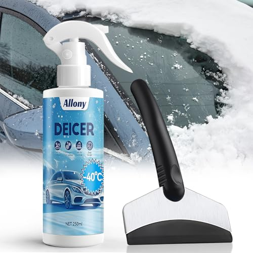 ALLONY Enteisungsspray Autoscheiben Enteiserspray Auto, Scheibenenteiser, Winter Set, Klare Sicht, Verhindert Wiedervereisung, Wirksam bis -40°C, Eis und Schnee Schnell Entfernen, Enteiserspray, 250ML