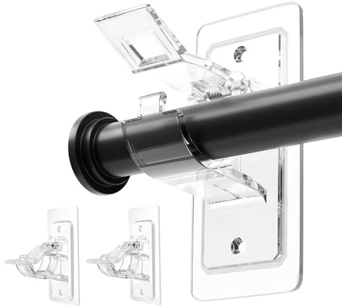 AURIVEE 2 Pezzi Ganci per Tende Senza Bucare, Supporti Bastone Asta Tenda Trasparenti Auto-Adesivi per Cucina e Bagno