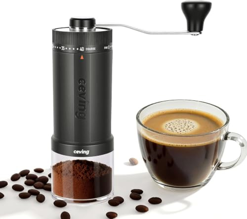 CEVING World's First 60g Large Capacity Manual Coffee Grinder,Gray | 40 External Settings, Portable Hand Coffee Bean Mill with Ceramic Conical Burr for Travel, Camping, Drip, Pour Over & Gift