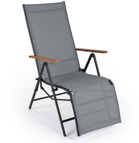 GOPLUS Chaise Longue Inclinable avec Dossier Réglable 6 Positions (Gris,1)