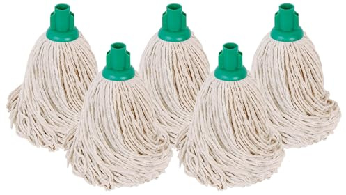 Abbey No.16 Socket Cotton Mop heads Replacement Pack of 5 – Super Absorbent String Mop Universal Screw On Socket - Floor Cleaning Heavy Duty mop head ( Green )