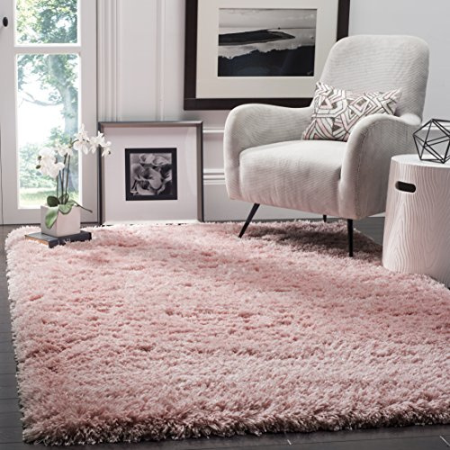 Safavieh Tapis Shag pour Salon, Salle à Manger, Chambre à Coucher - Polar Shag Collection, Tapis à Poil Court, Rose Clair, 91 X 152 cm