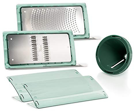 Genius Nicer Dicer Chef Reiben & Spiral-Einsatz inkl. Schutzabdeckung (3 Teile) Zubehör Ersatzteile Kombi Set - Zum Schneiden von Juienne-Streifen und fein Reiben - Reib-Einsatz