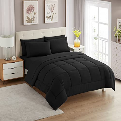 Sweet Home Collection Ultra Soft Down Alternative Set & Luxurious Bed Sheets, Polyester, Black, Twin XL