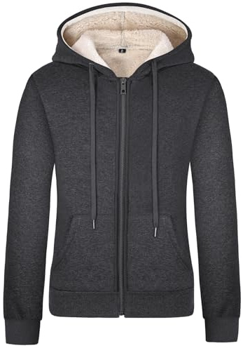 Gihuo Women's Sherpa Lined Hooded Sweatshirt Zip Up Winter Warm Hoodie Comfy Hooded Fleece Jacket (US, Alpha, X-Large, Regular, Regular, Dark Grey)