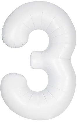 Unique Party 13963 - Riesenzahl 3 Luftballon - 86 cm - Matt Weiß