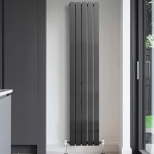 Go Bathrooms Pinta 1800 x 340mm Vertical Radiator Anthracite Flat Panel Double Column Tall Upright Radiator Anthracite Grey Wall Mounted Central Heating