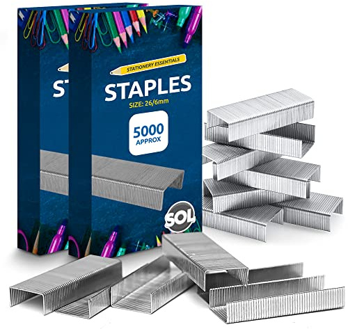 SOL 10,000pk Staples 26/6 Standard - Compatible with Standard Staplers - 26/6 Staples - 2pk x 5000pcs