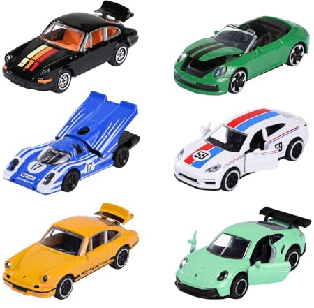 Majorette - Voiture Jouet Porsche (1 Voiture) avec Carte à Collectionner – Premium Miniature (Jeu de 6 Assortis, Choix aléatoire), 7,5 cm, pour Les Enfants à partir de 3 Ans